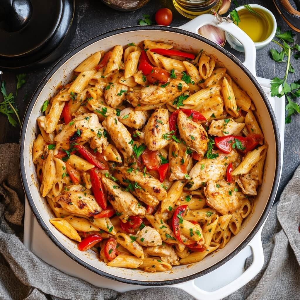 One Pot Cajun Chicken Pasta With Tomato Sauce