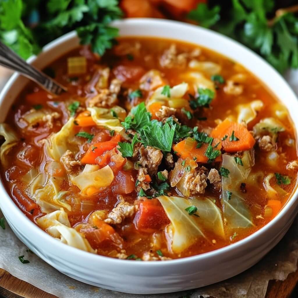Easy keto cabbage roll soup