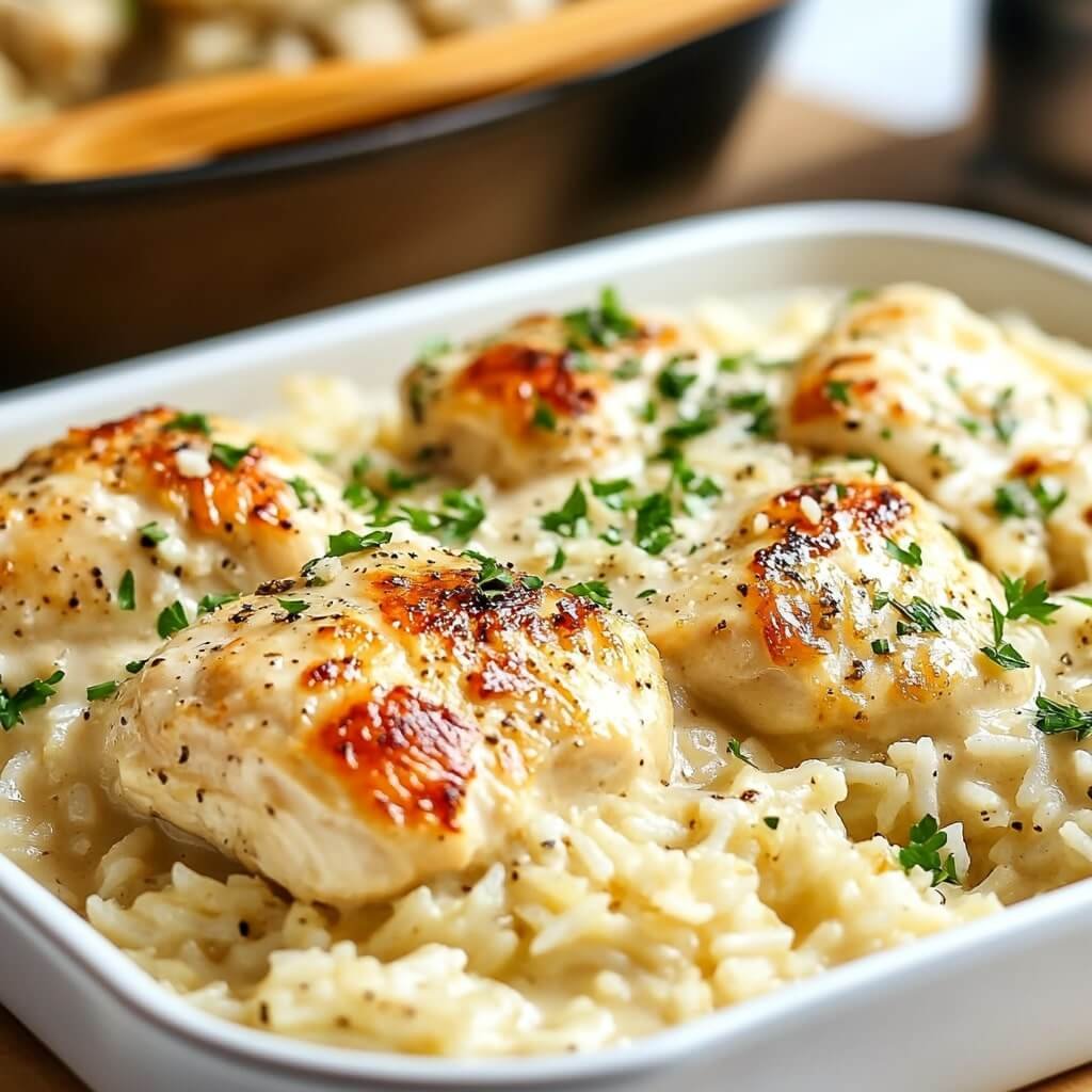 One Pan Creamy Parmesan Chicken and Rice