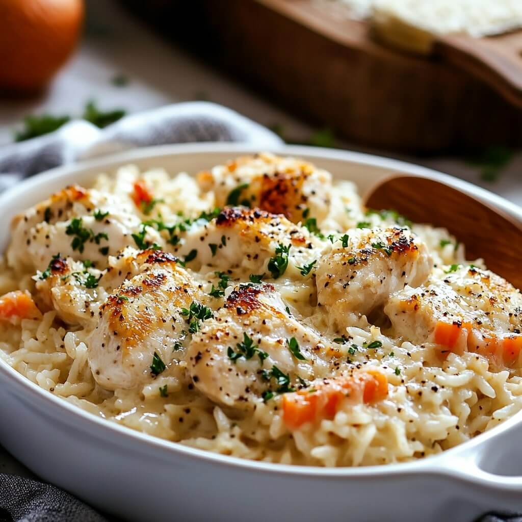 One Pot Creamy Parmesan Chicken With Mushroom Rice