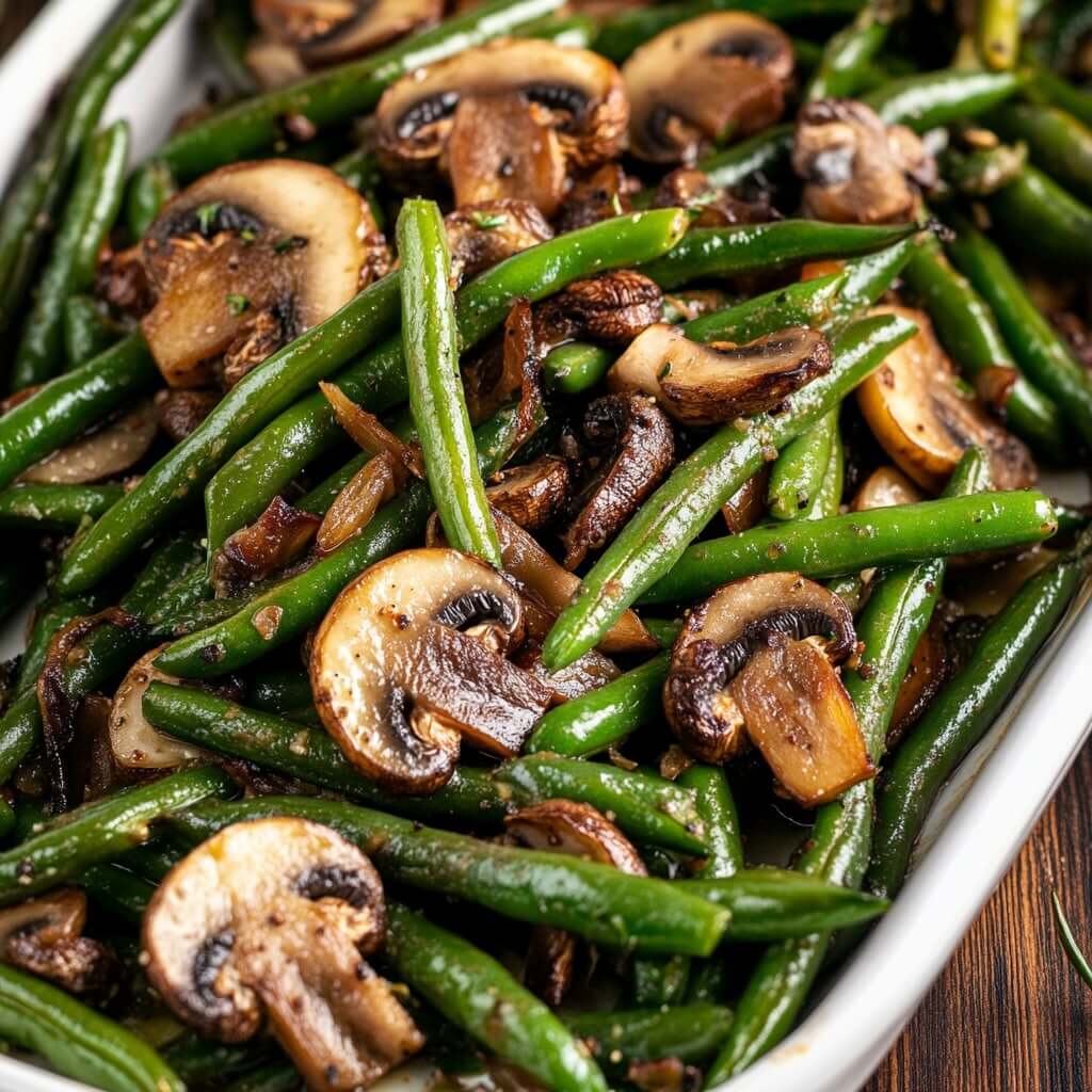 Balsamic Roasted Green Beans and Mushrooms