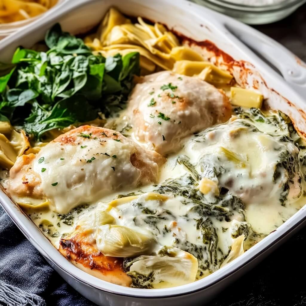 Chicken Spinach Artichoke Casserole Pasta Bake