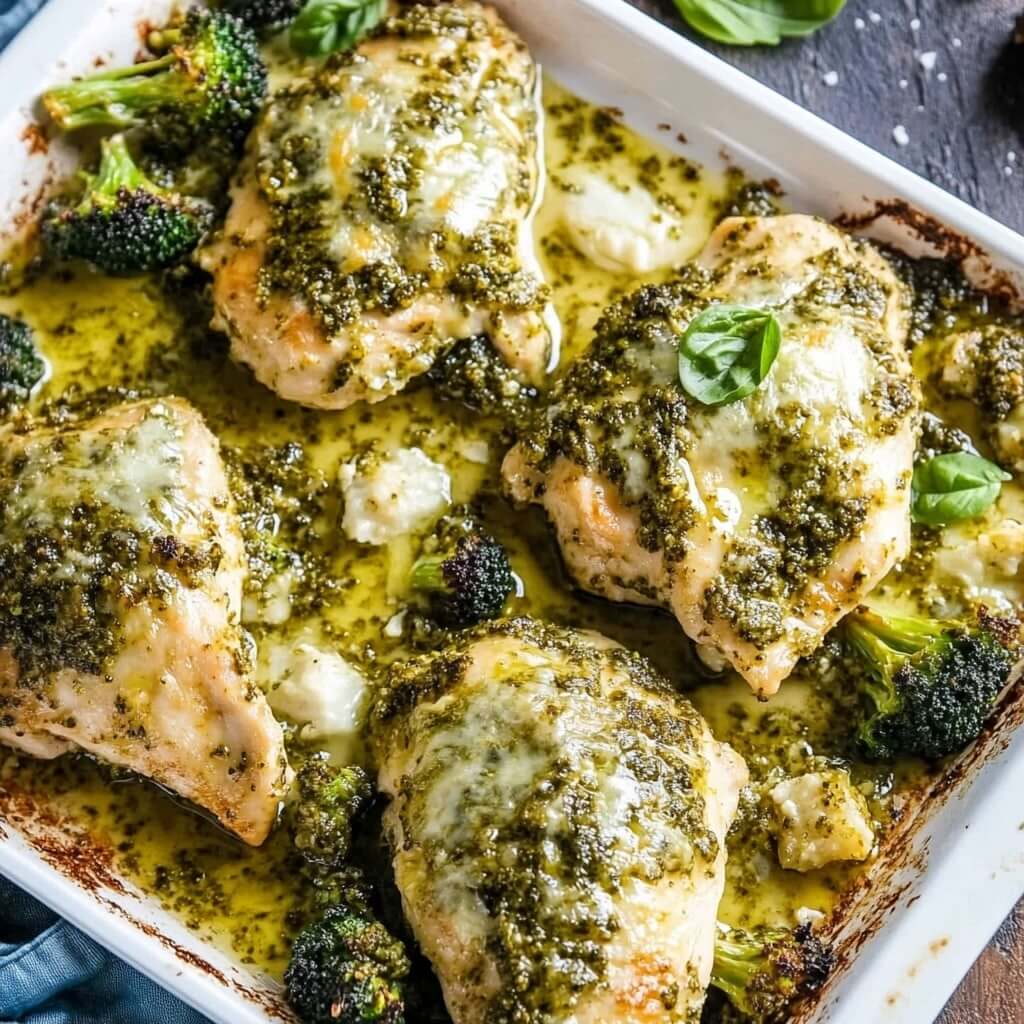 Creamy Pesto Chicken Broccoli Pasta Bake Delight
