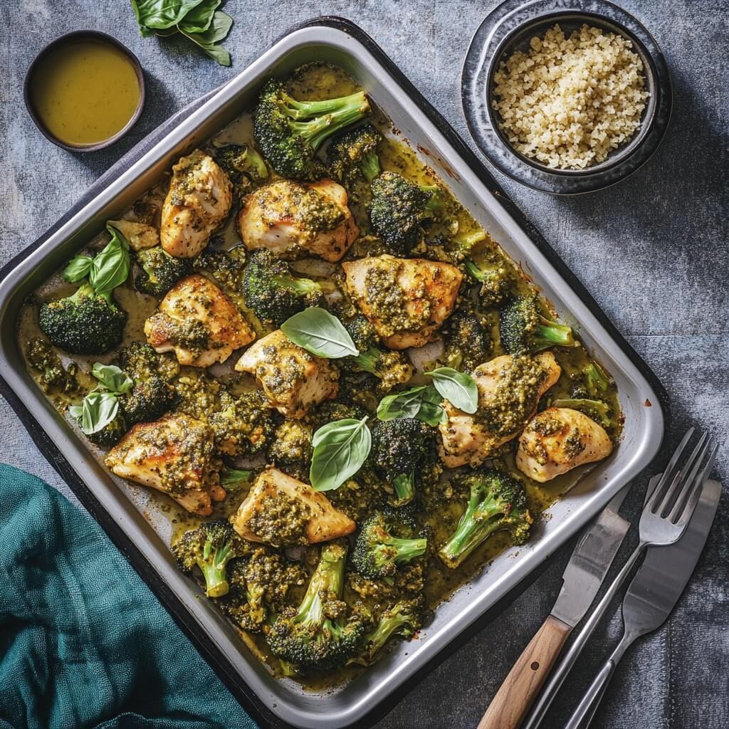 Easy Sheet Pan Pesto Chicken With Broccoli Recipe