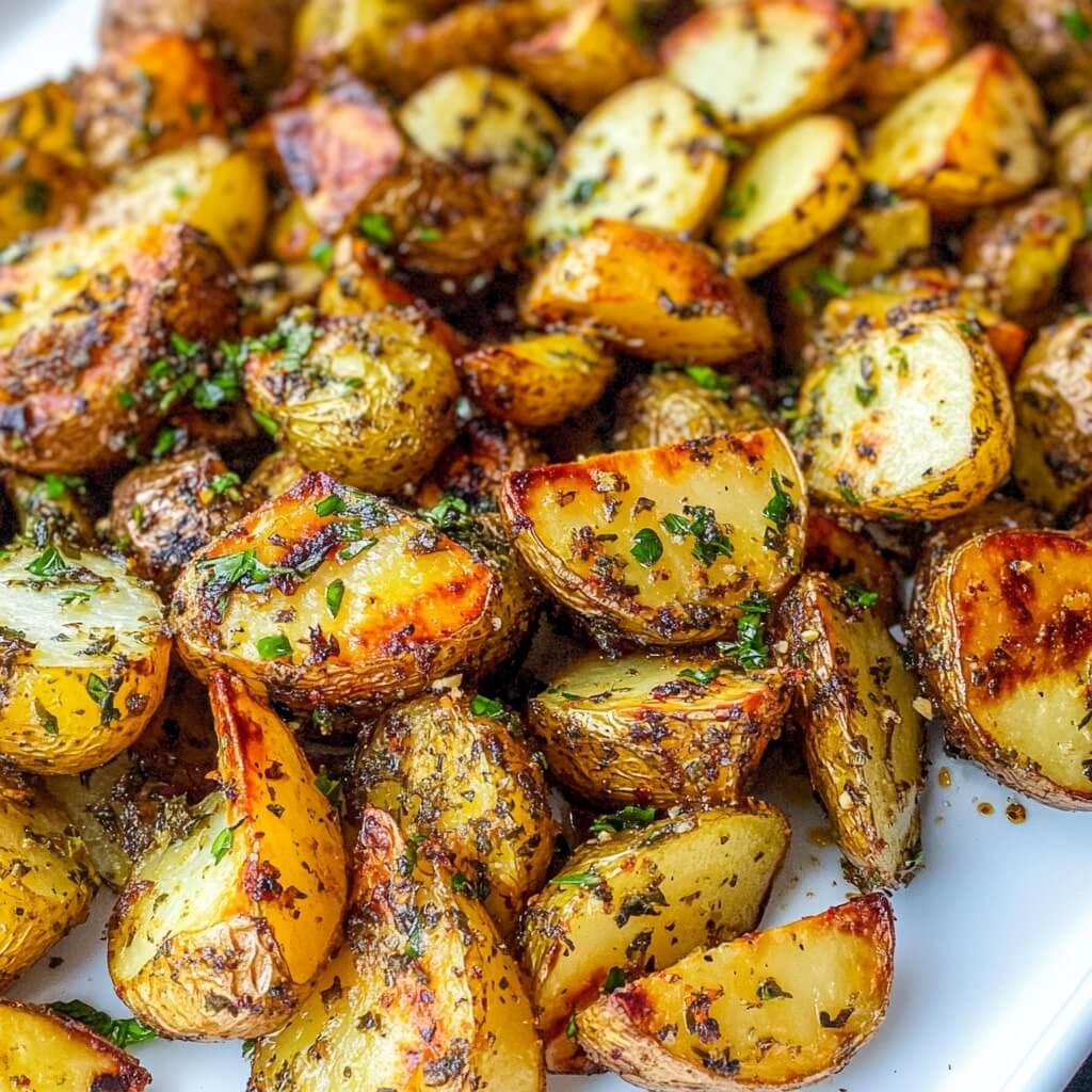 Garlic Herb Roasted Potatoes and Green Beans