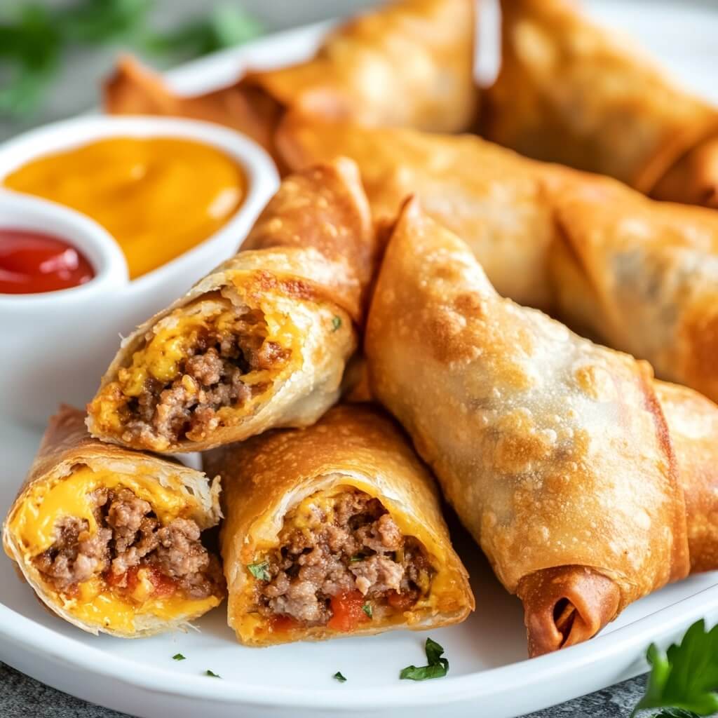 Healthy Air Fryer Cheeseburger Egg Rolls Recipe