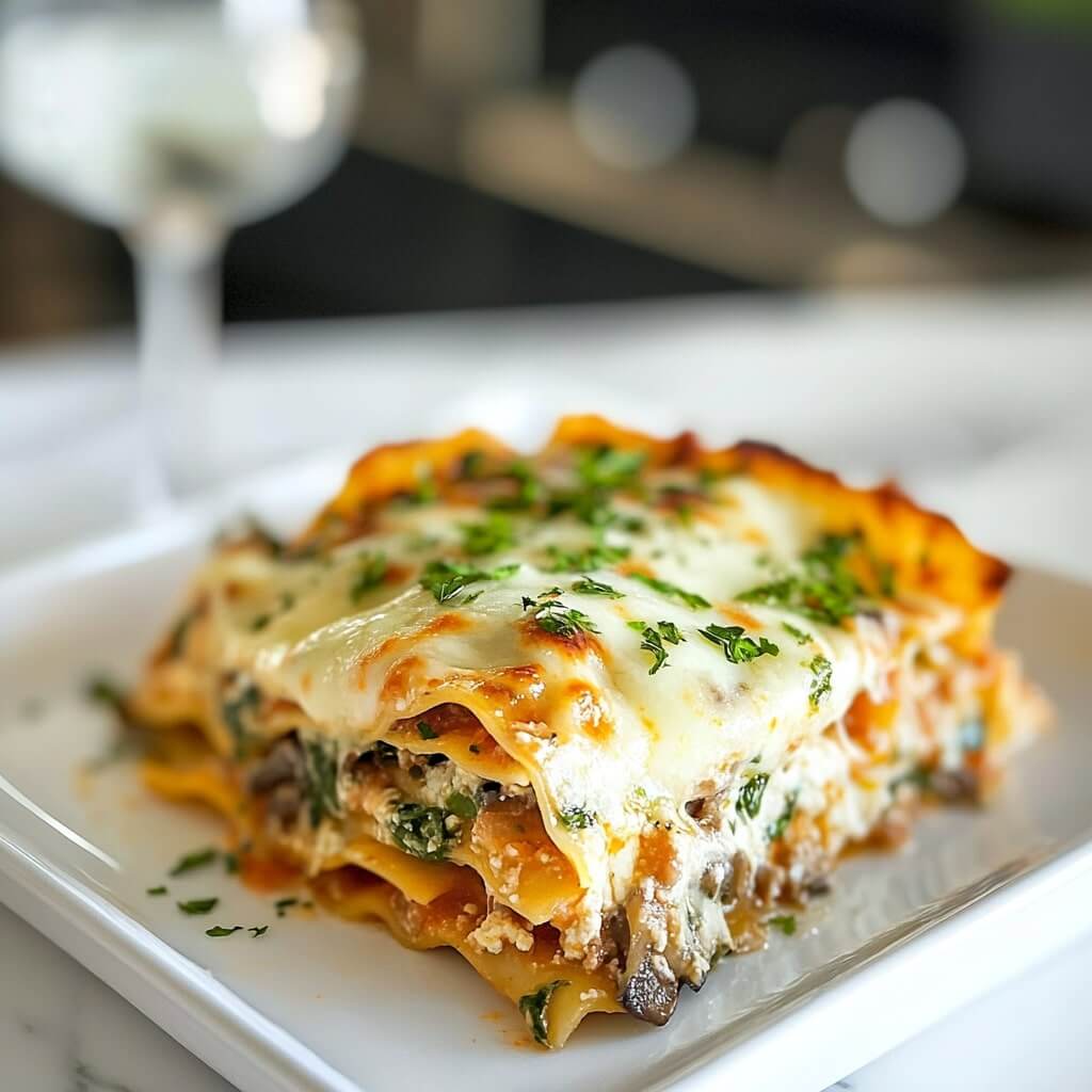 Indulge in Creamy Chicken Mushroom Spinach Lasagna