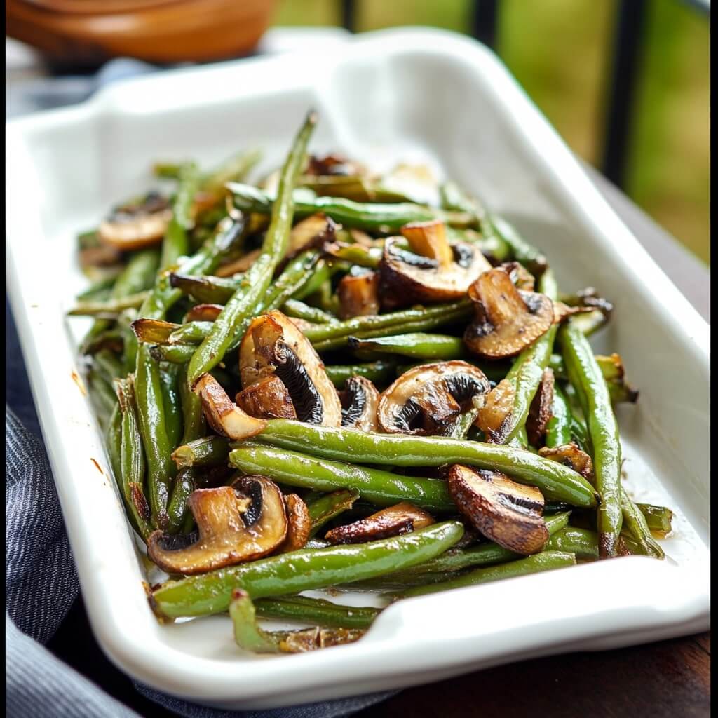 Roasted Green Beans and Mushrooms With Parmesan