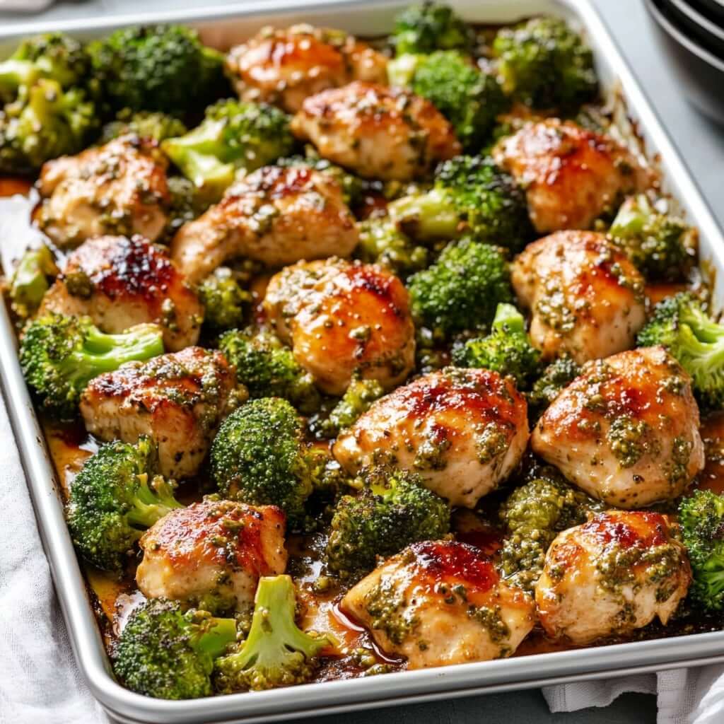 Sheet Pan Pesto Chicken and Broccoli