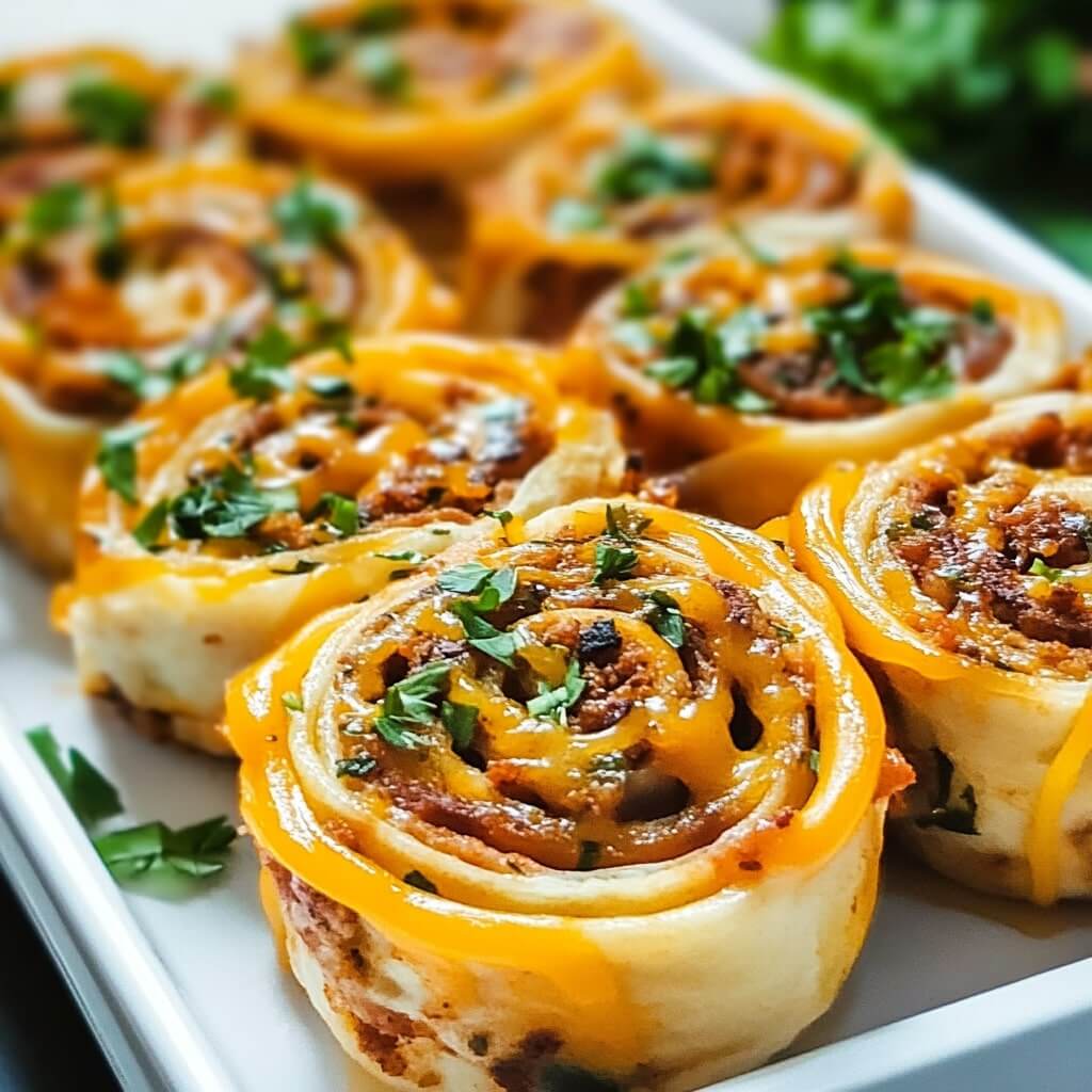 Cheesy taco pinwheels recipe with ground beef