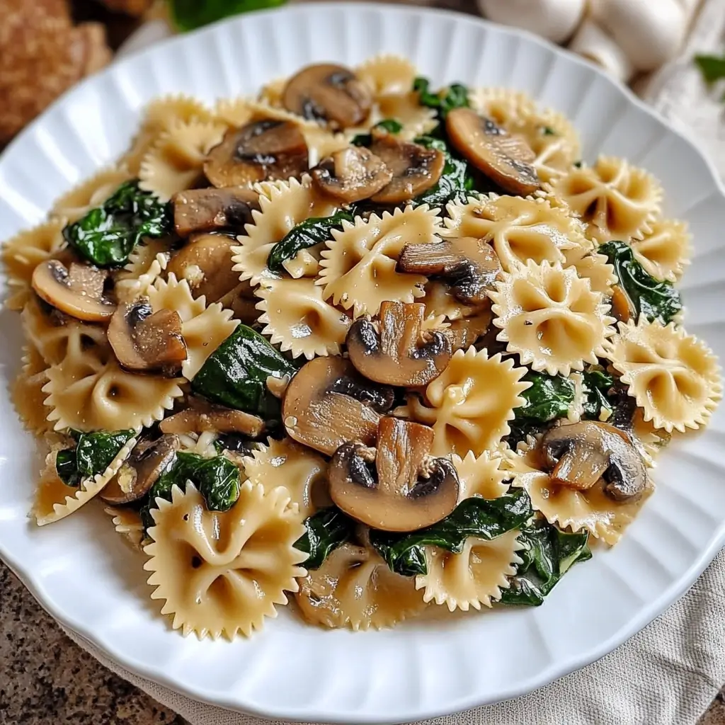 Creamy Farfalle Pasta with Mushrooms & Spinach