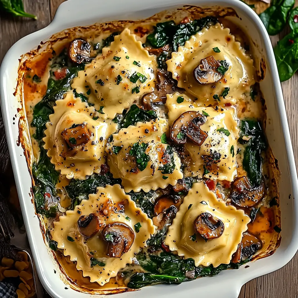 Creamy Mushroom Ravioli with Spinach
