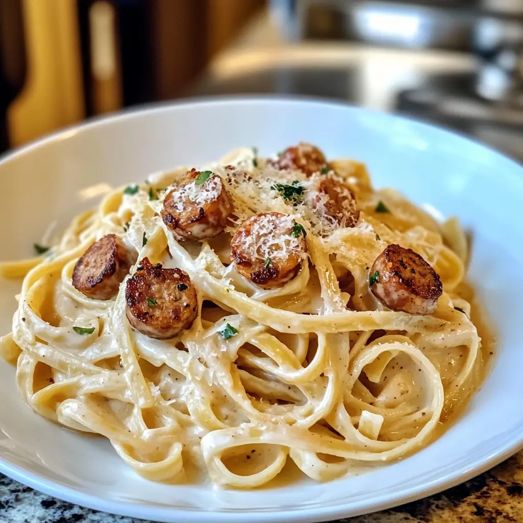 Creamy Shrimp Fettuccine Pasta with Alfredo Sausage