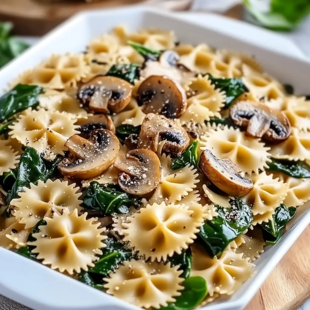 Farfalle with Mushrooms and Spinach