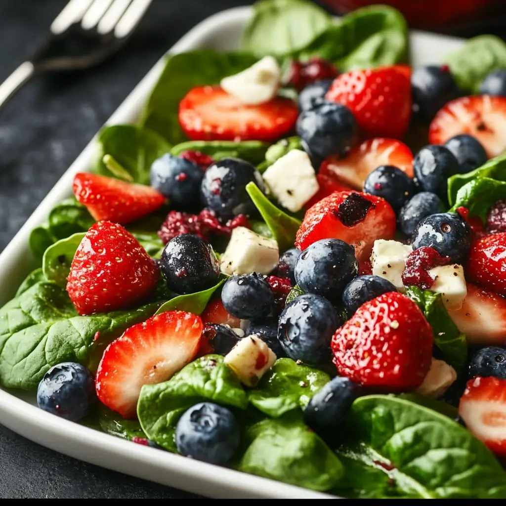 Healthy Strawberry Spinach Salad with Blueberries and Walnuts