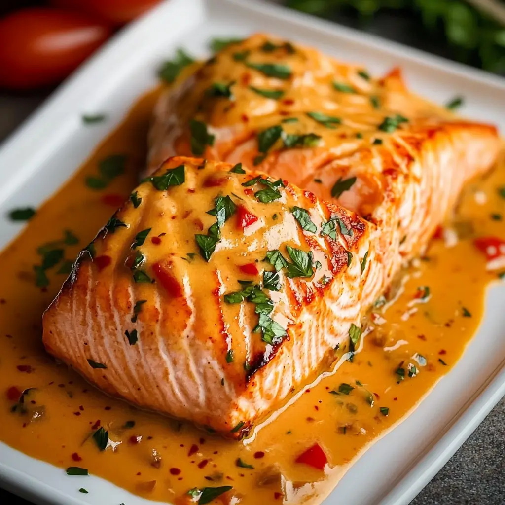 Healthy & Tasty Salmon in Roasted Pepper Sauce