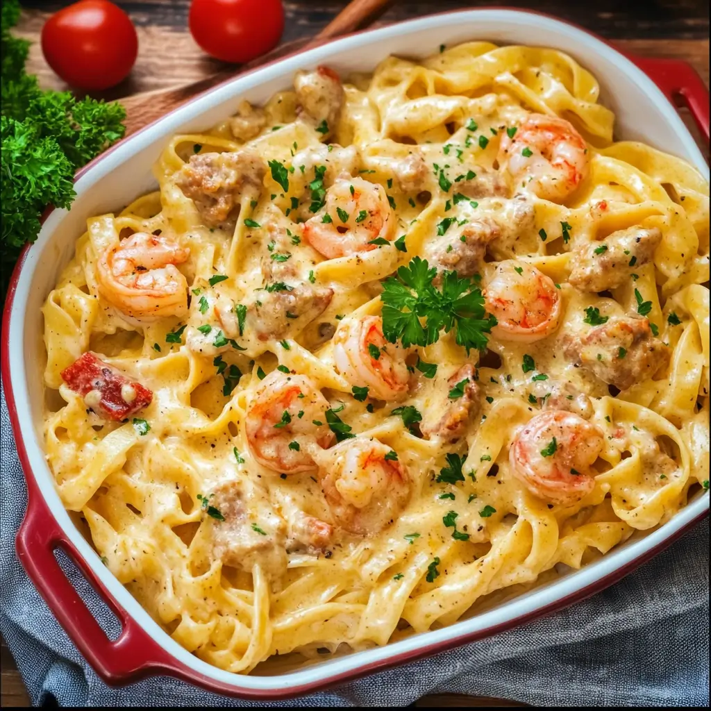 Hearty Shrimp and Sausage Alfredo Pasta