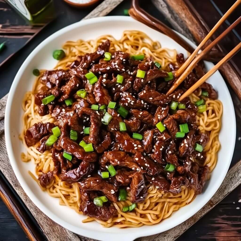Homemade Mongolian Beef with Noodles