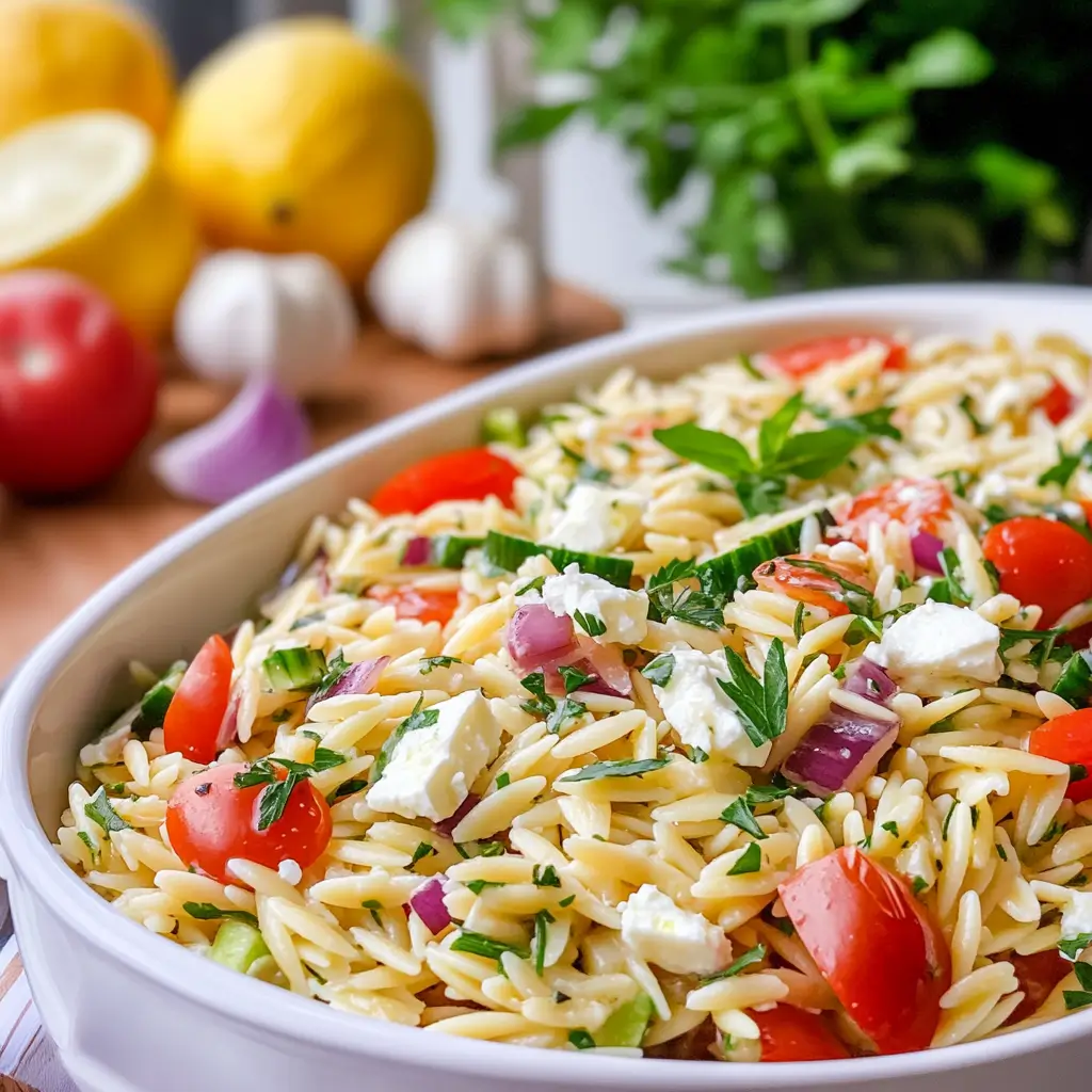 Light and Healthy Lemon Orzo Salad with Feta