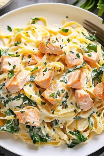 Salmon Pasta with Lemon and Greens