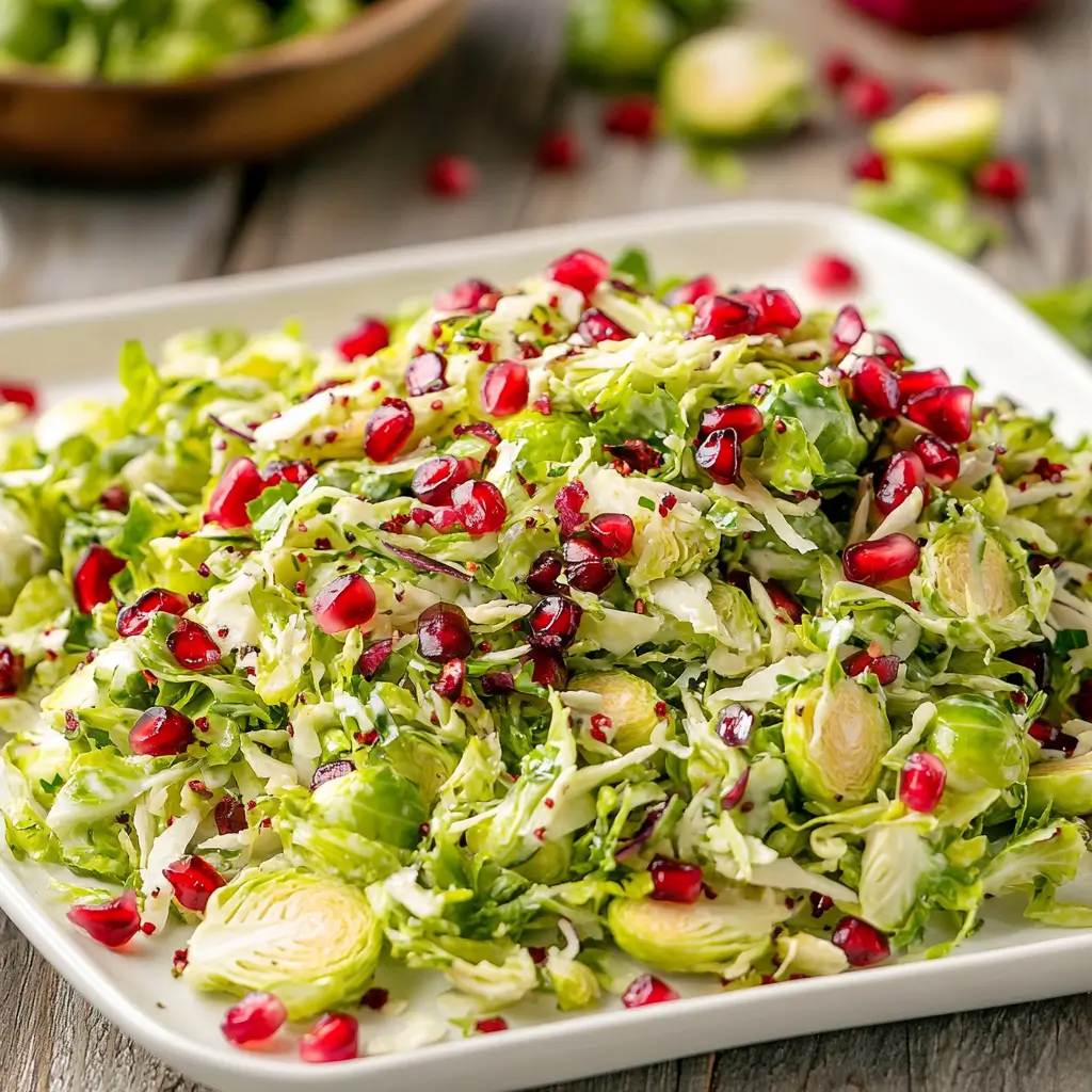 Shaved Brussels Sprout Salad with Pomegranate and Candied Pecans