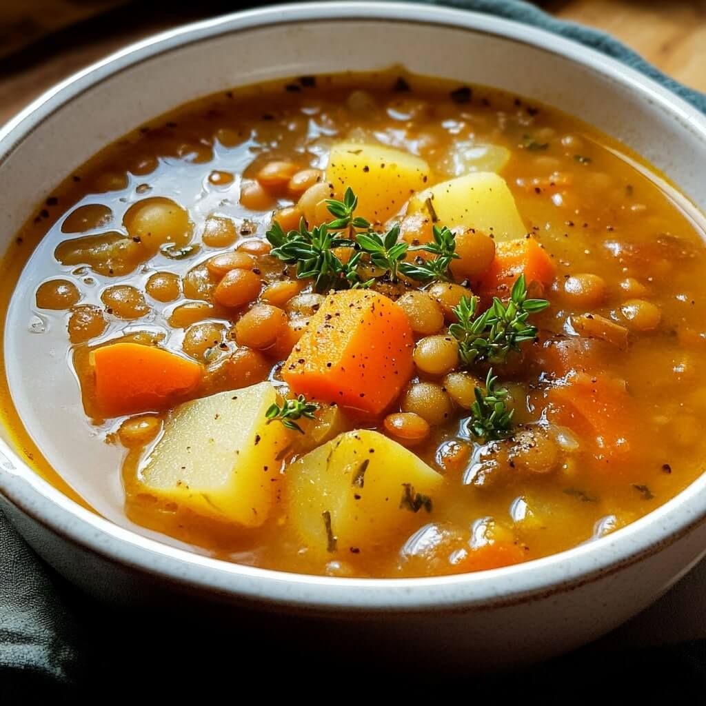 Simple Vegan Lentil and Potato Soup