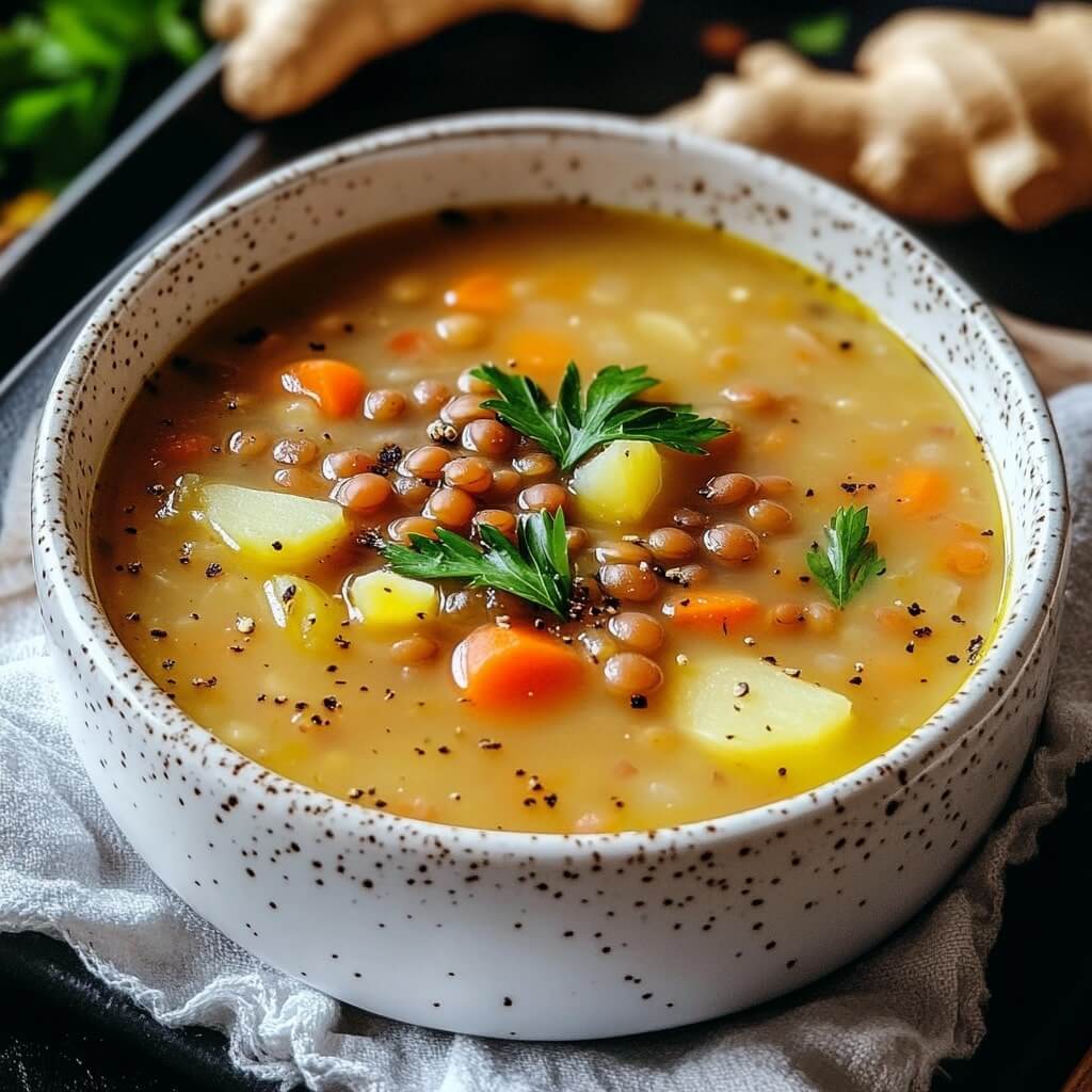 Spicy Ginger Soup with Lentils and Vegetables