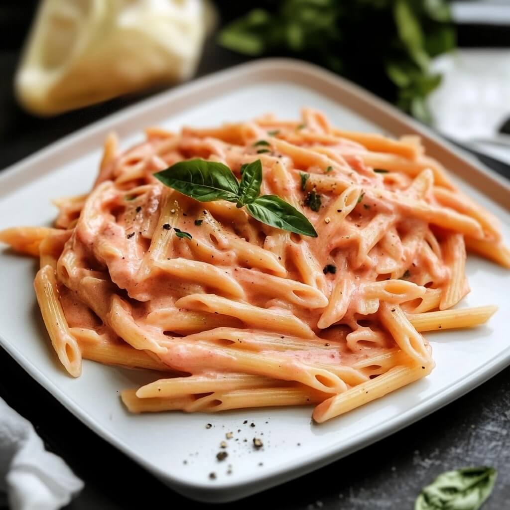 Vegetarian Pink Sauce Pasta with Fresh Basil