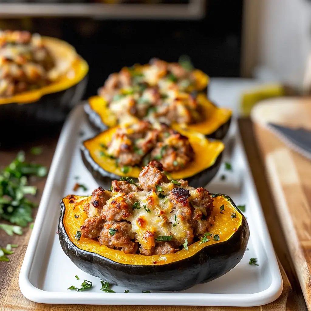 Acorn squash with sausage and brown sugar