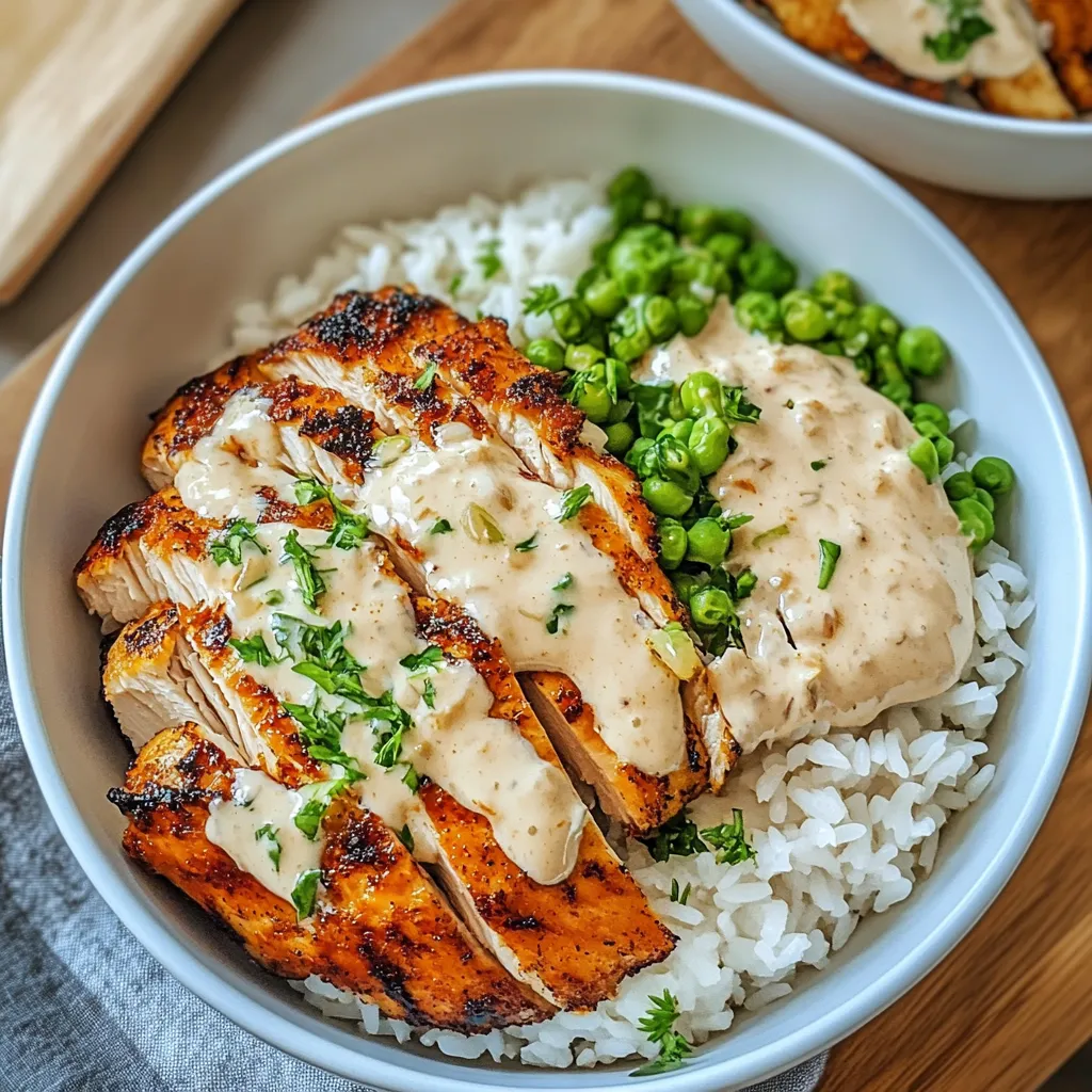 Best Chicken and Rice Bowls with Creamy Garlic Sauce