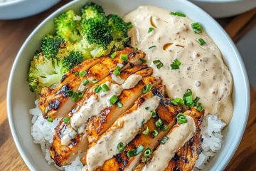 Chicken and Rice Bowls with Creamy Garlic Sauce