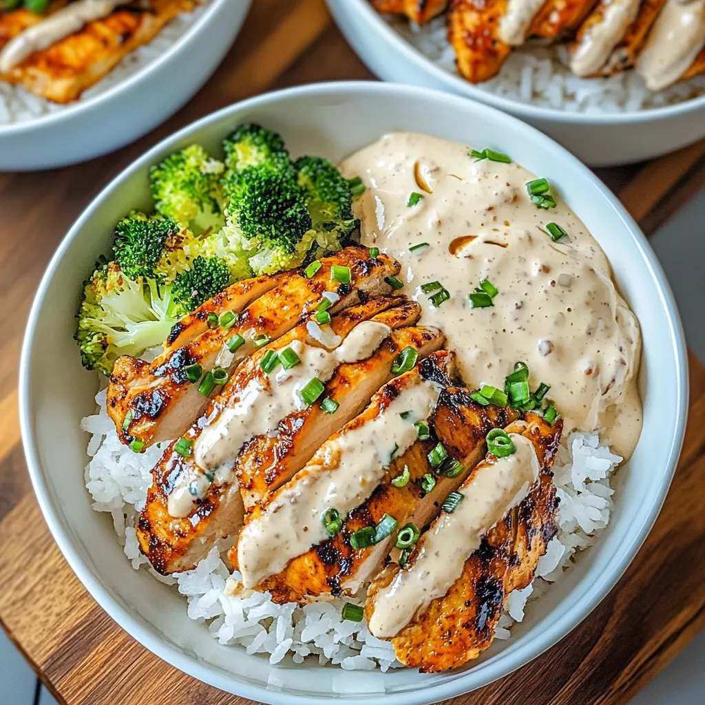 Chicken and Rice Bowls with Creamy Garlic Sauce