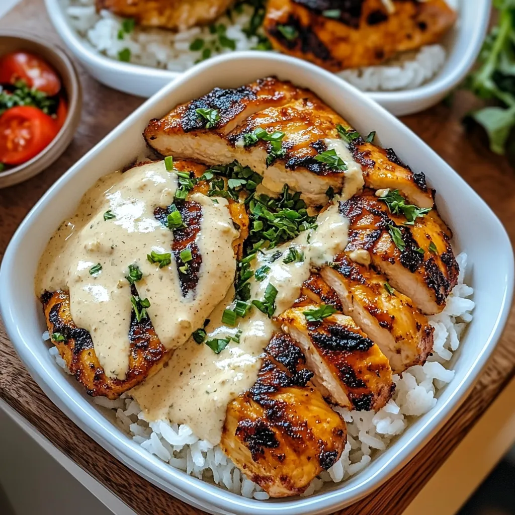 Easy Chicken and Rice Bowls with Creamy Garlic Sauce for Dinner