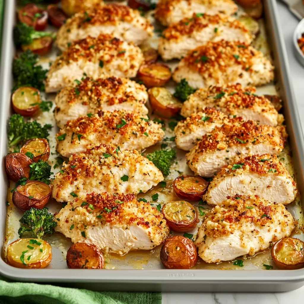 Cozy Parmesan Crusted Chicken Sheet Pan Dinner