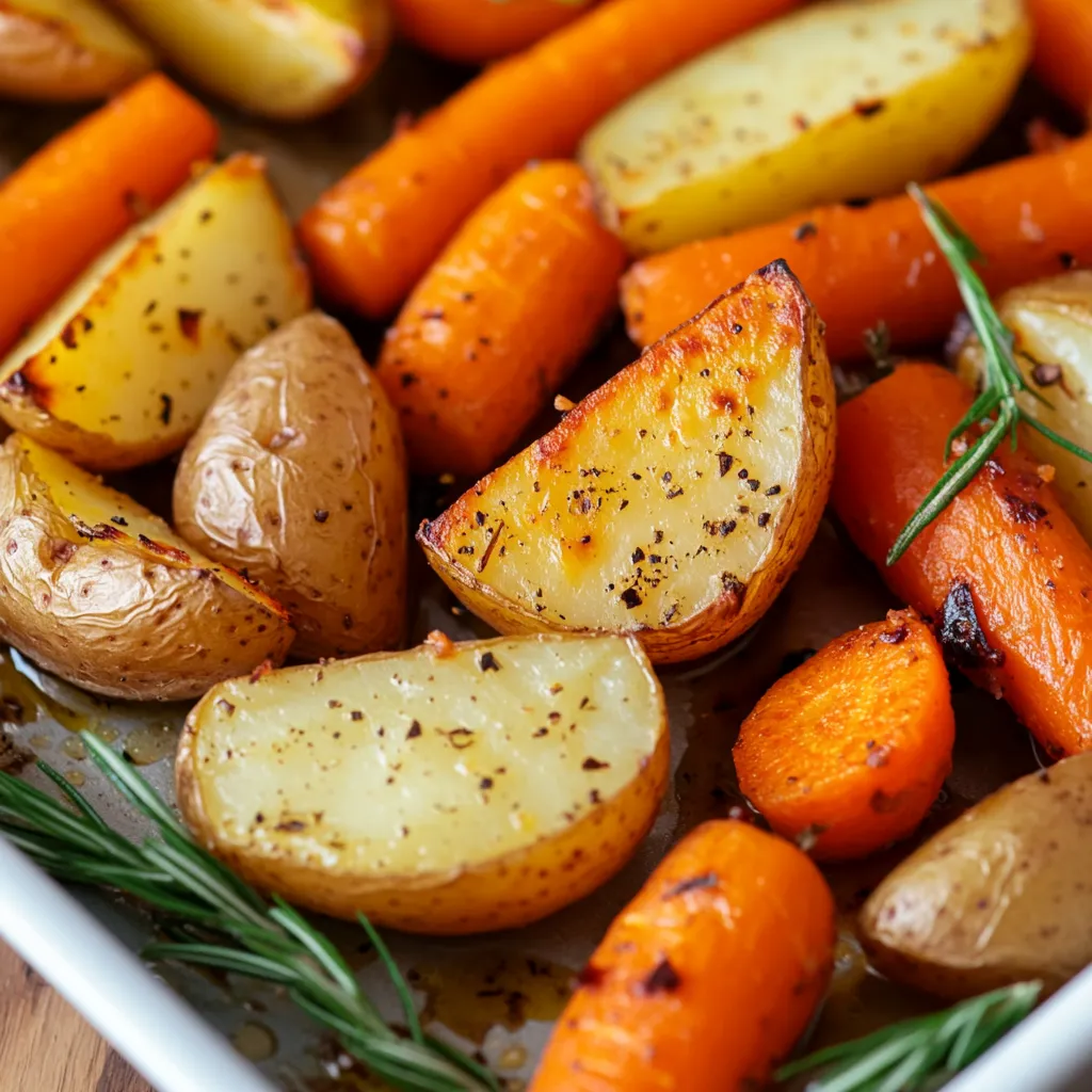 Easy rustic roasted potatoes and carrots