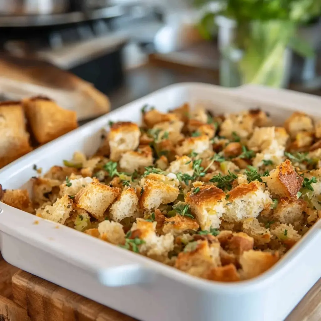 Old fashioned homemade stuffing with fresh bread