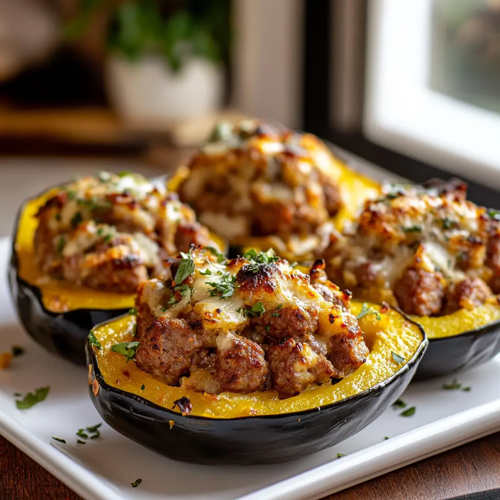 Sausage and apple stuffed acorn squash
