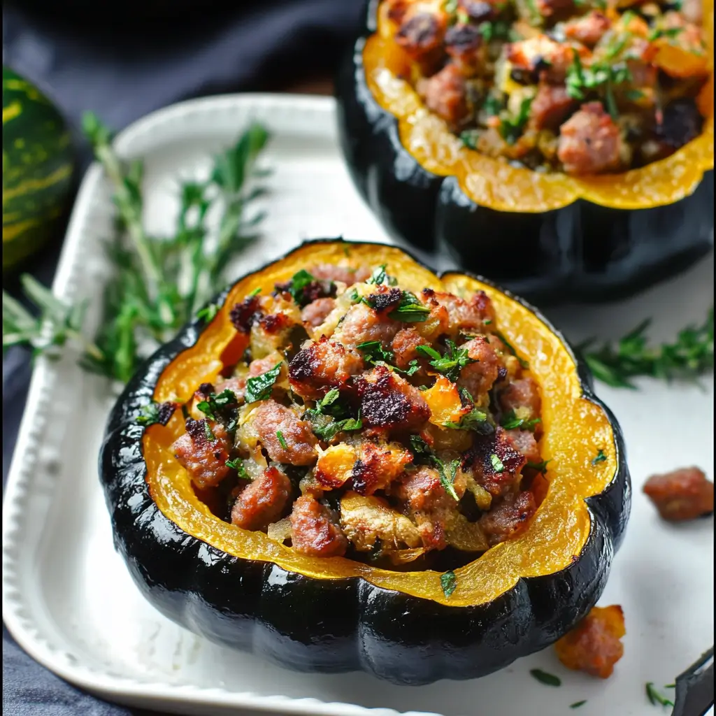 Sausage stuffed acorn squash recipe with rice