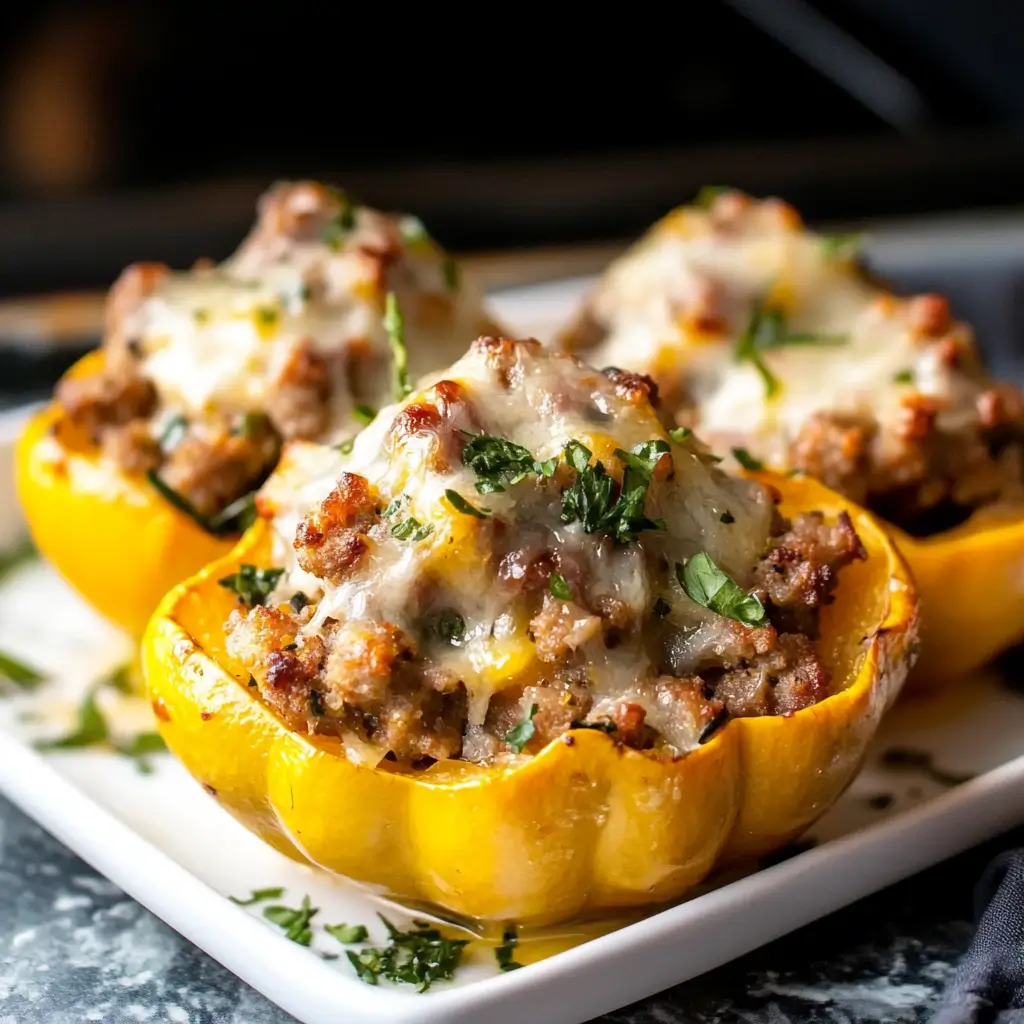 Sausage stuffed acorn squash recipe with rice