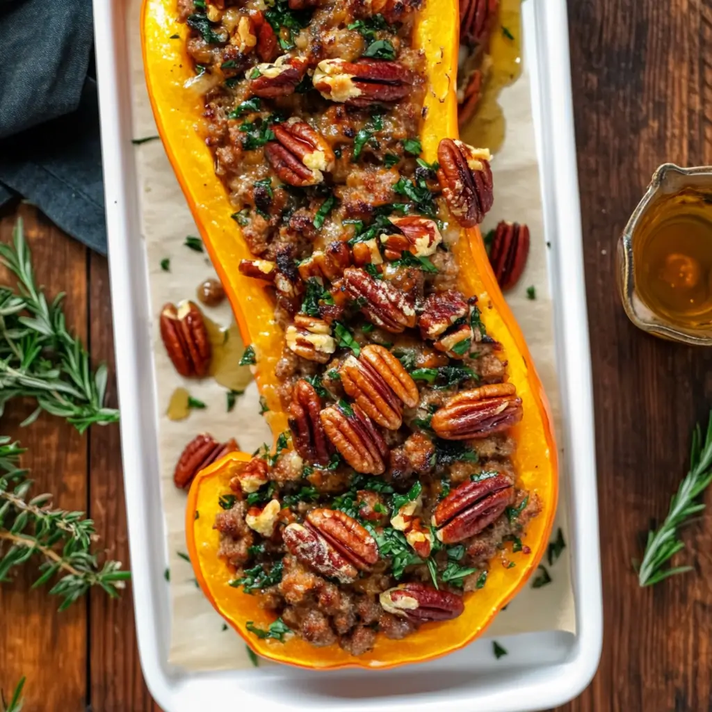 Stuffed butternut squash with Italian sausage