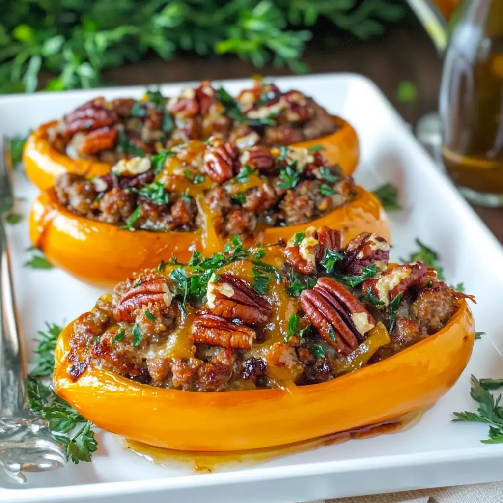 Stuffed butternut squash with sausage and cheese