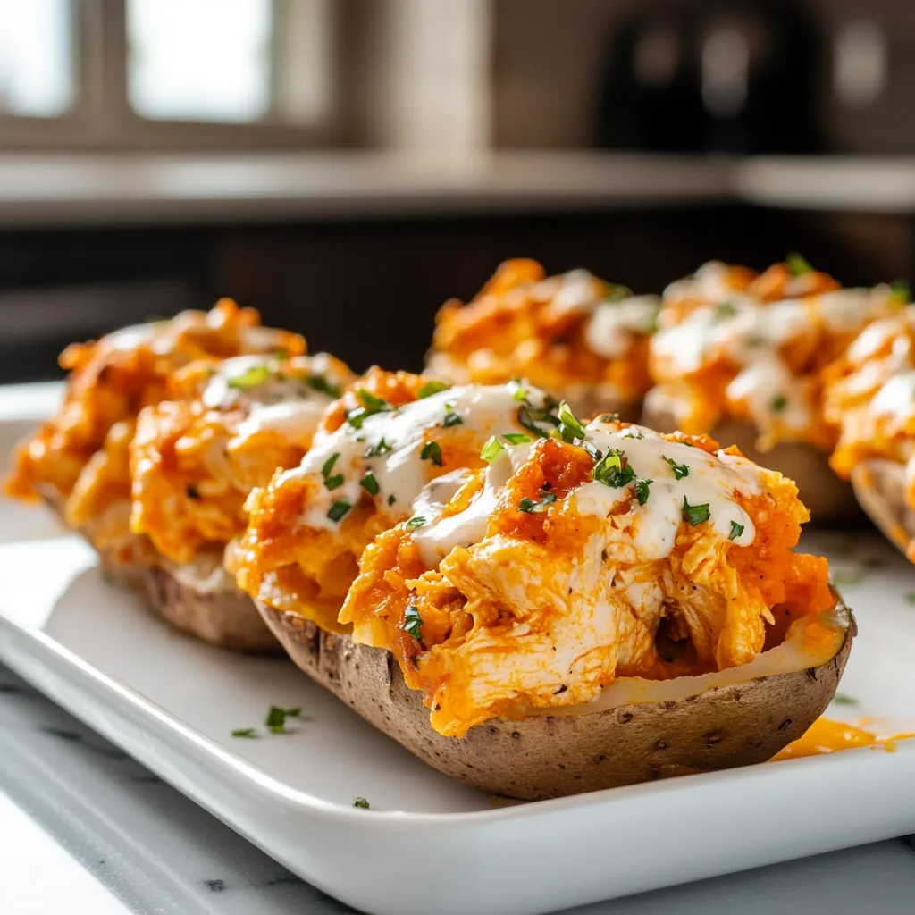 Twice Baked Sweet Potatoes Buffalo Chicken