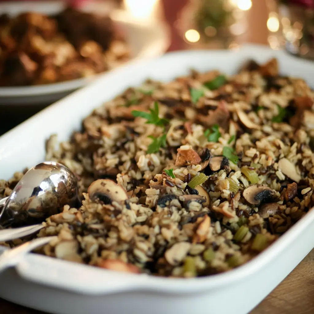 Wild rice almond and mushroom stuffing