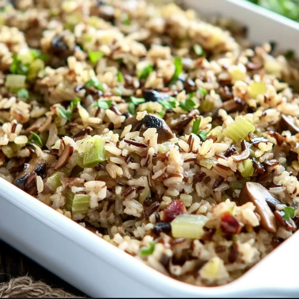 Wild rice stuffing with mushrooms and sausage