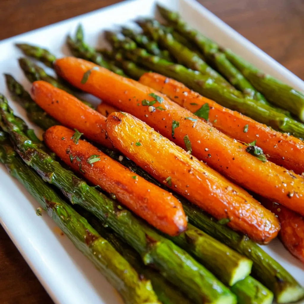 roasted baby carrots and asparagus