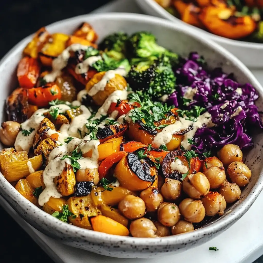 roasted chickpea & veggie bowls with tahini sauce