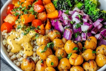 roasted veggie and chickpea bowls with maple dijon tahini dressing