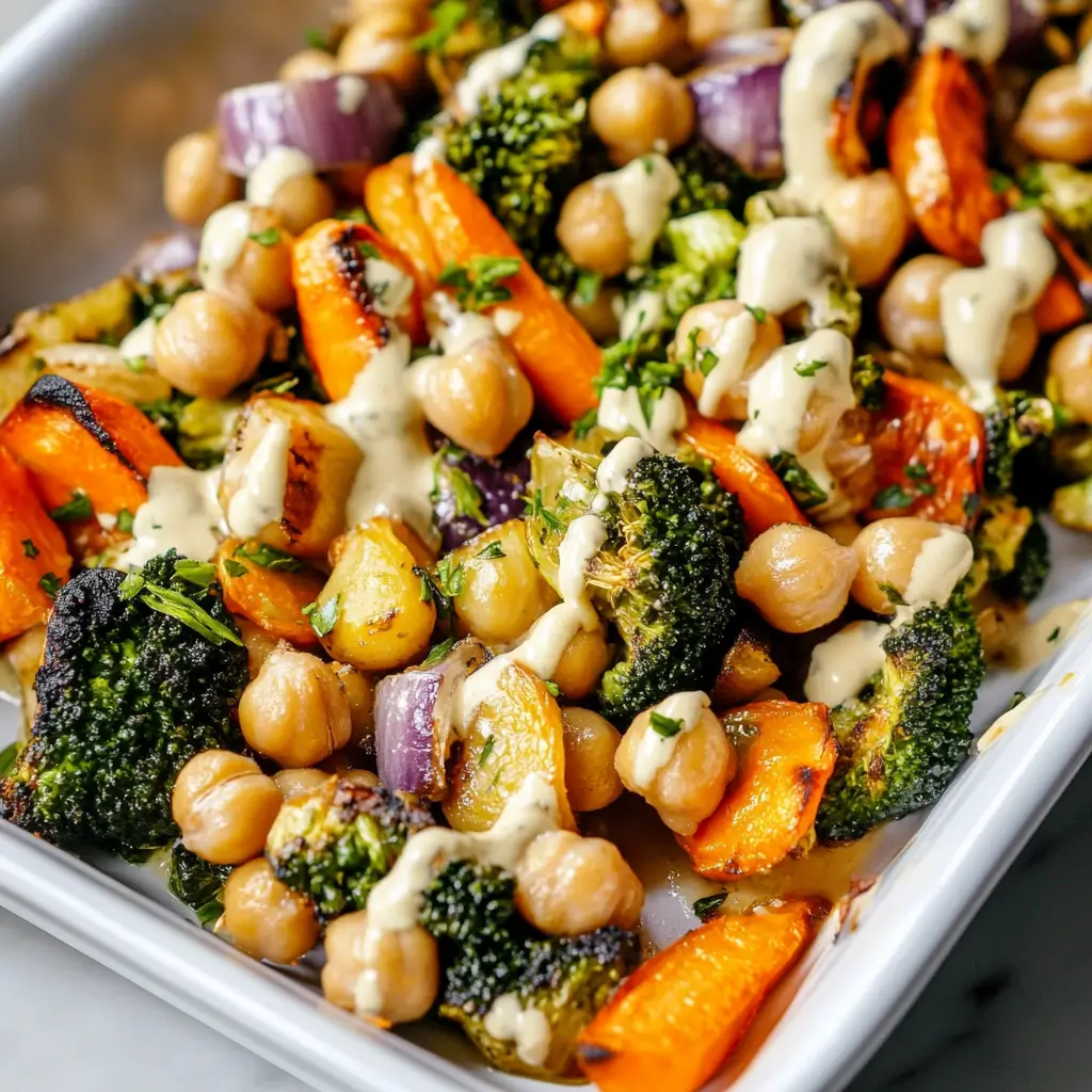 roasted veggie and chickpea bowls with maple tahini dressing