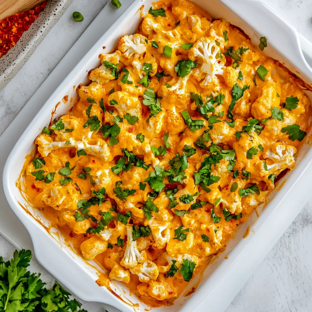 Creamy Buffalo Chicken Cauliflower Casserole