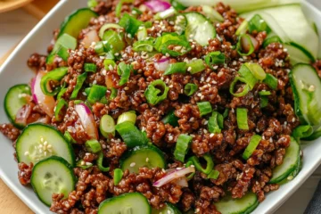 Spicy Keto Korean Ground Beef with Cucumber Salad